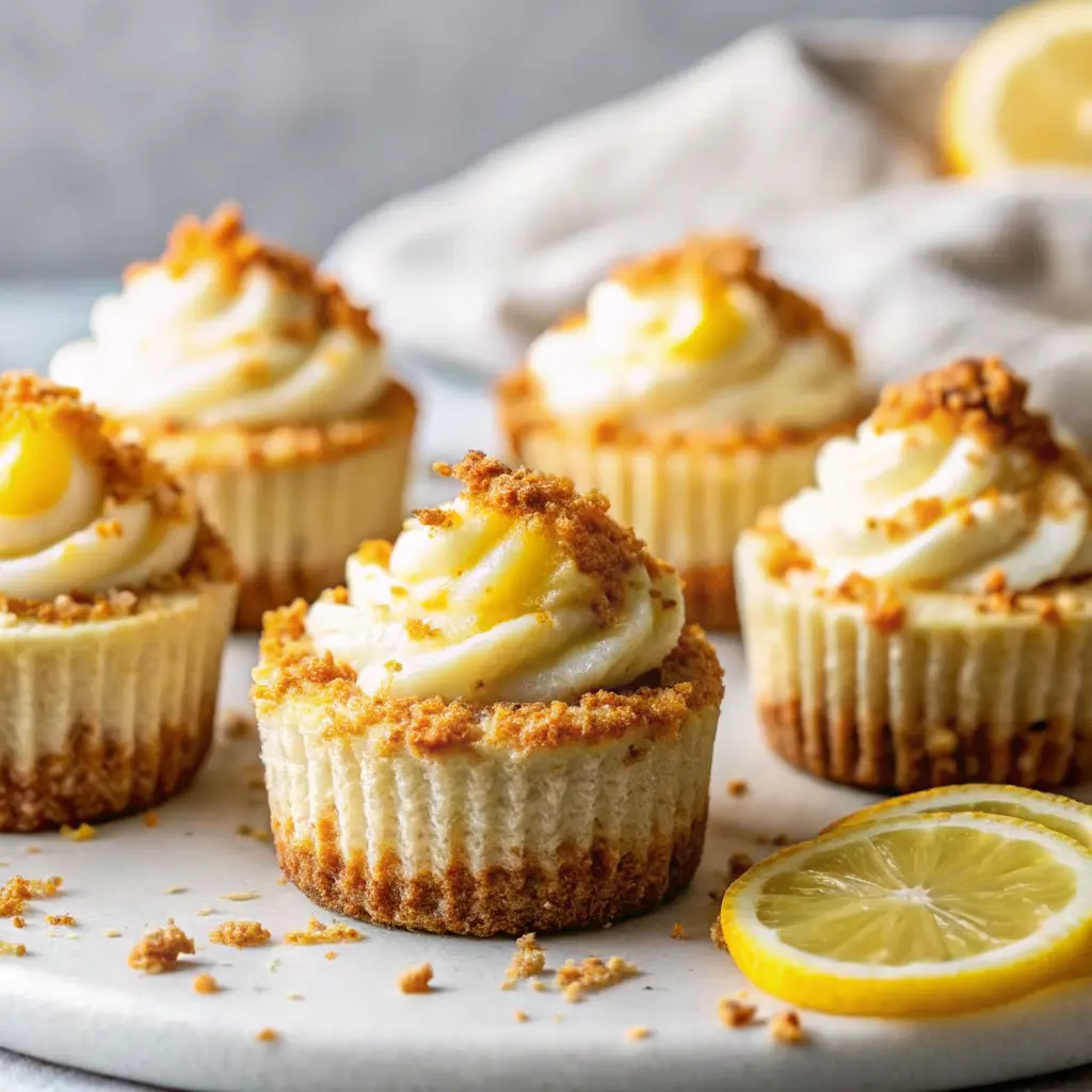 Lemon Cheesecake Cupcake Treats topped with lemon curd and berries