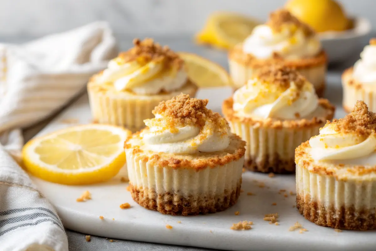 Lemon Cheesecake Cupcake Treats topped with lemon curd and berries