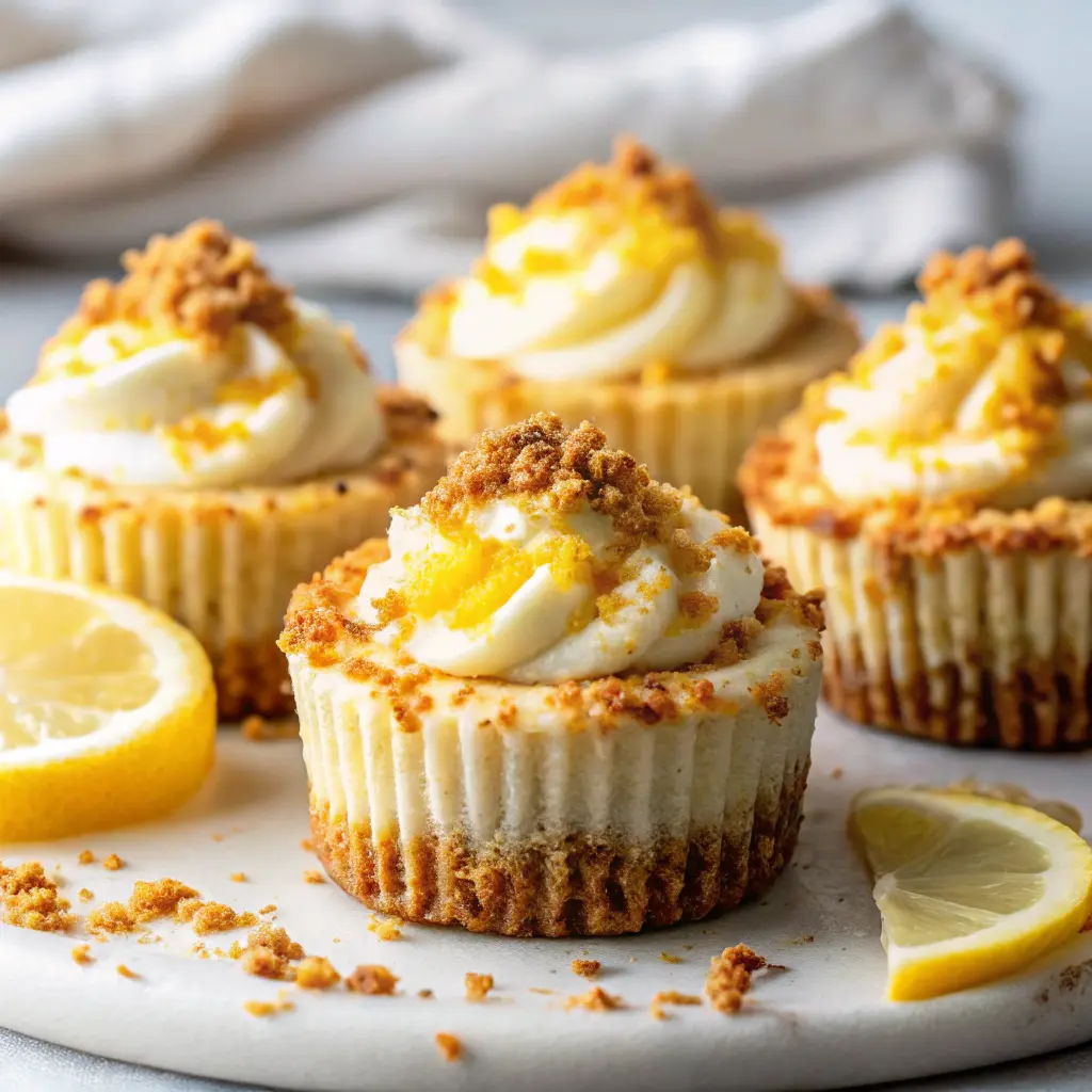 Lemon Cheesecake Cupcake Treats topped with lemon curd and berries