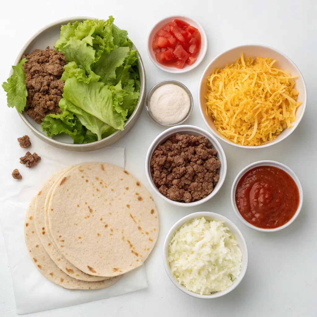 Mini Crunchwrap Supremes on a wooden board with dipping sauces