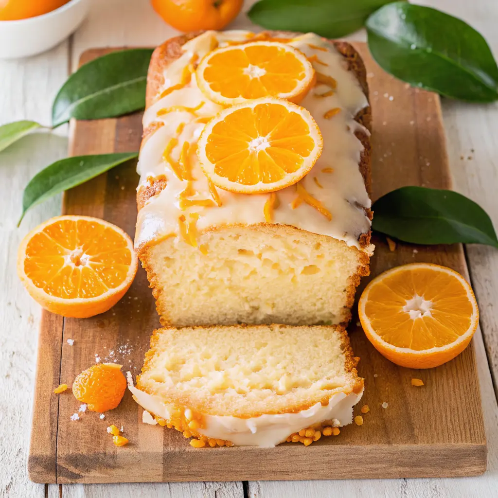 Orange Glazed Pound Cake with shiny drip glaze