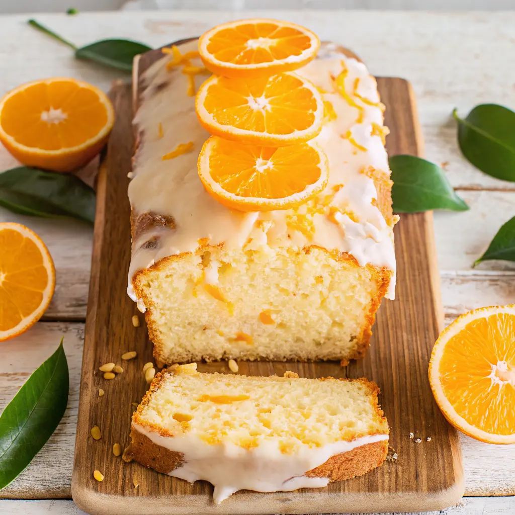 Orange Glazed Pound Cake with shiny drip glaze