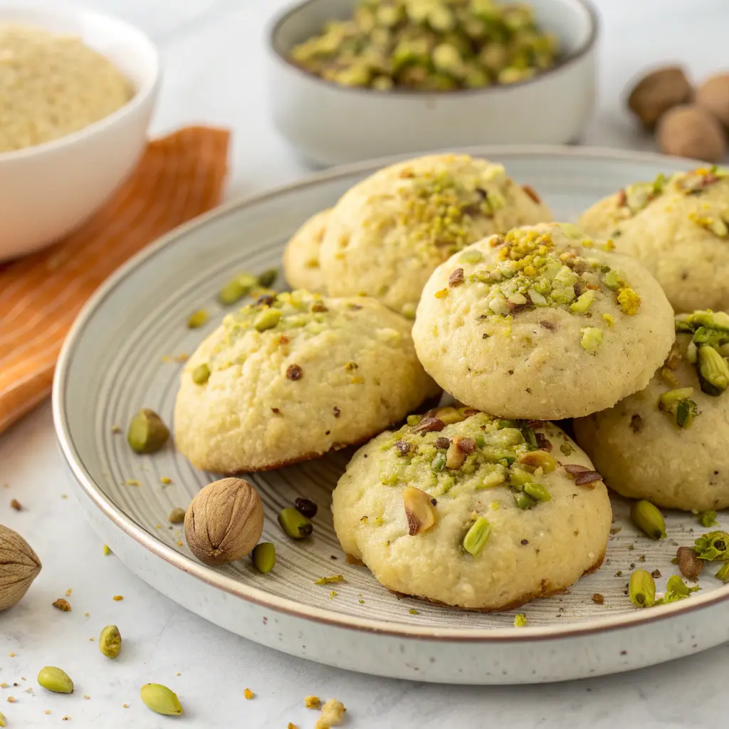 Pistachio ricotta cookies glazed and topped with chopped pistachios