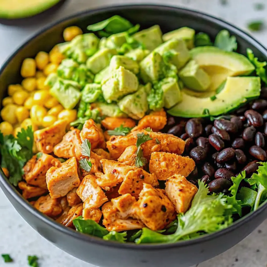 Power Southwest Chicken Salad with chicken, corn, avocado, and tortilla strips