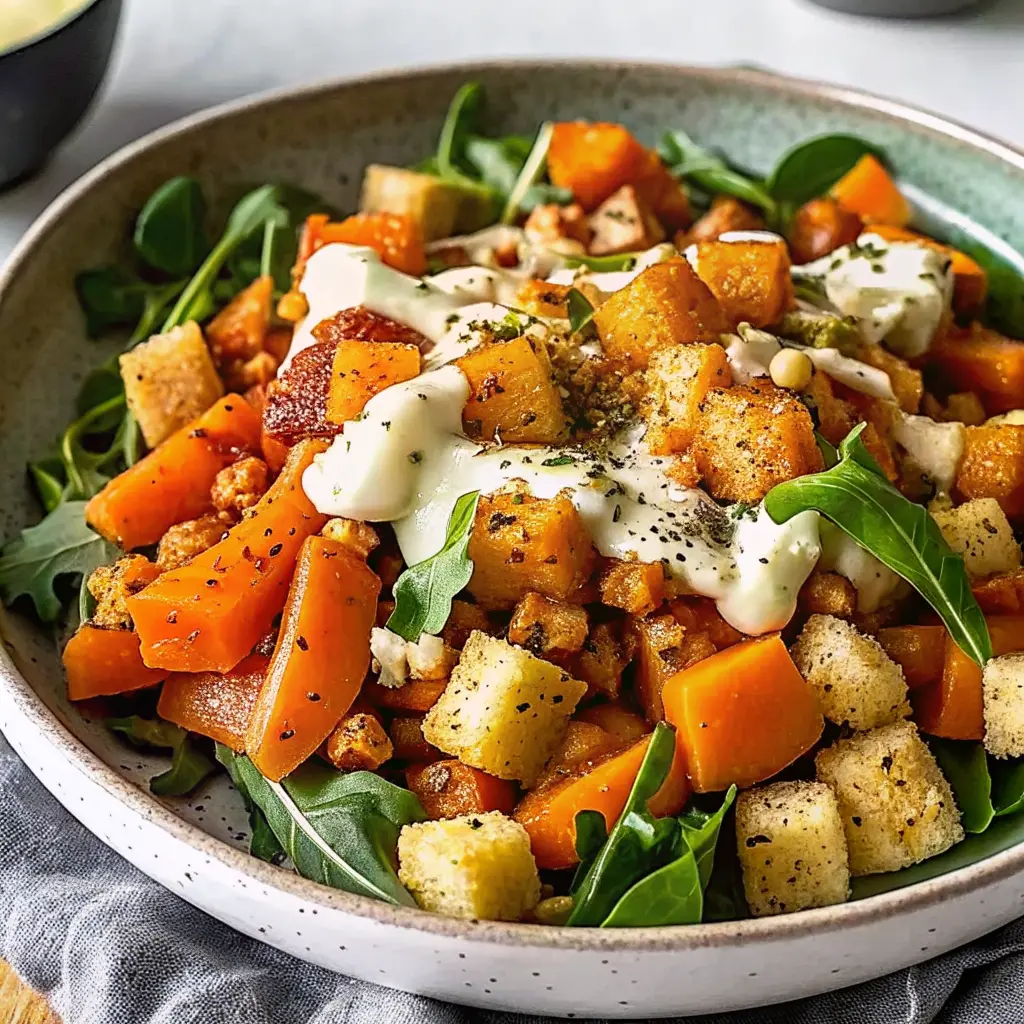 Protein Nourish Bowl with lemon-herb chicken, farro, roasted vegetables and tzatziki drizzle