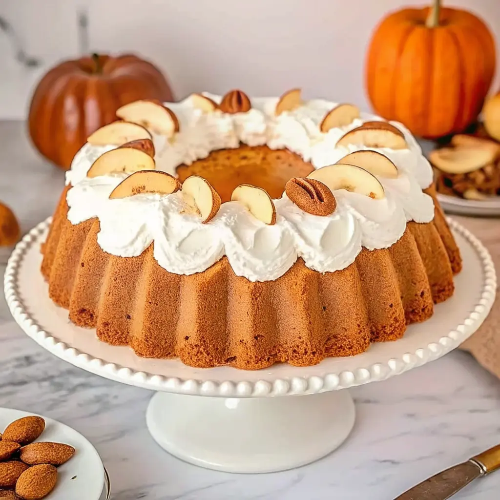 Pumpkin Spice Cloud Cake topped with whipped cream