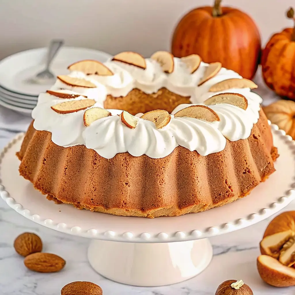 Pumpkin Spice Cloud Cake topped with whipped cream