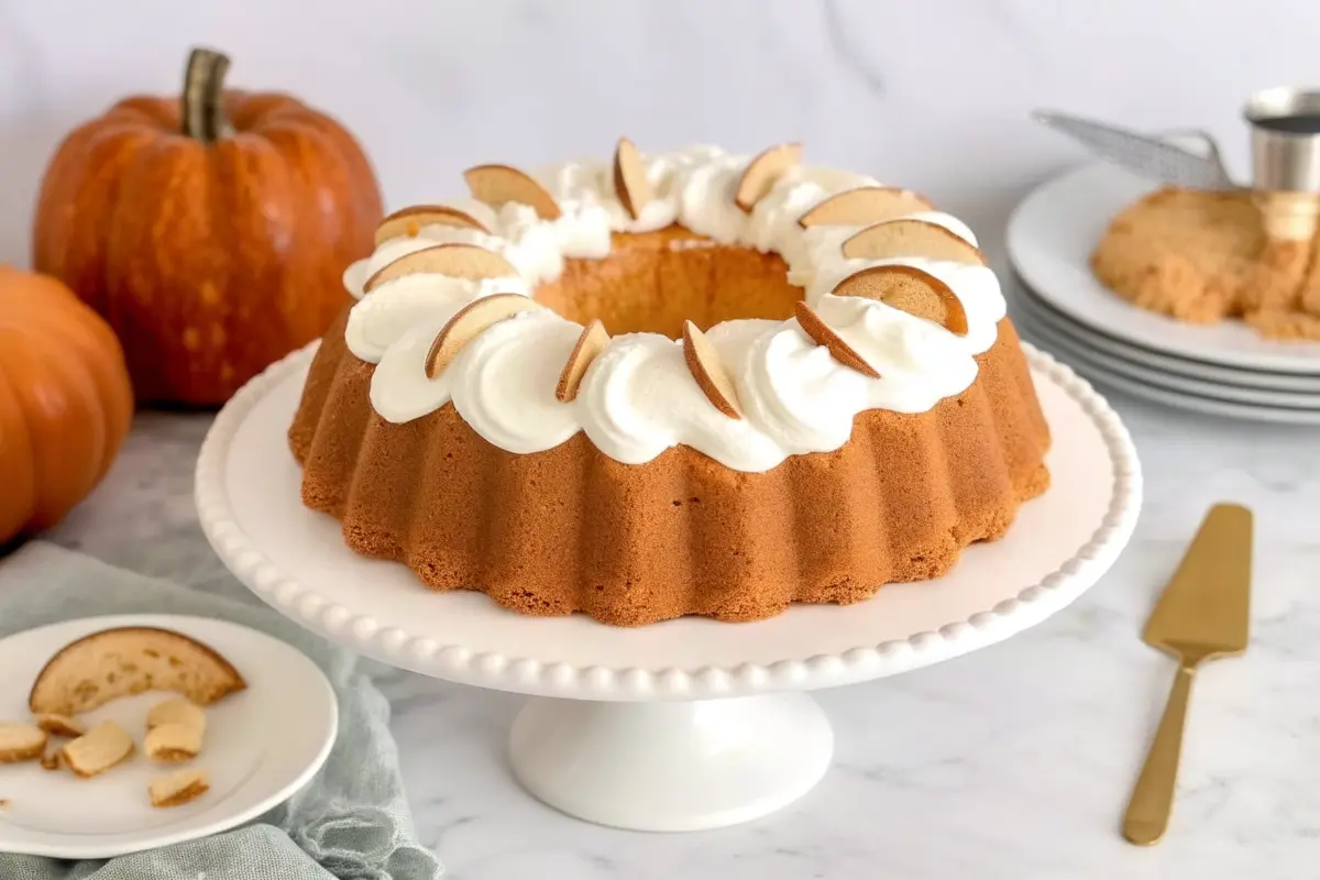 Pumpkin Spice Cloud Cake topped with whipped cream
