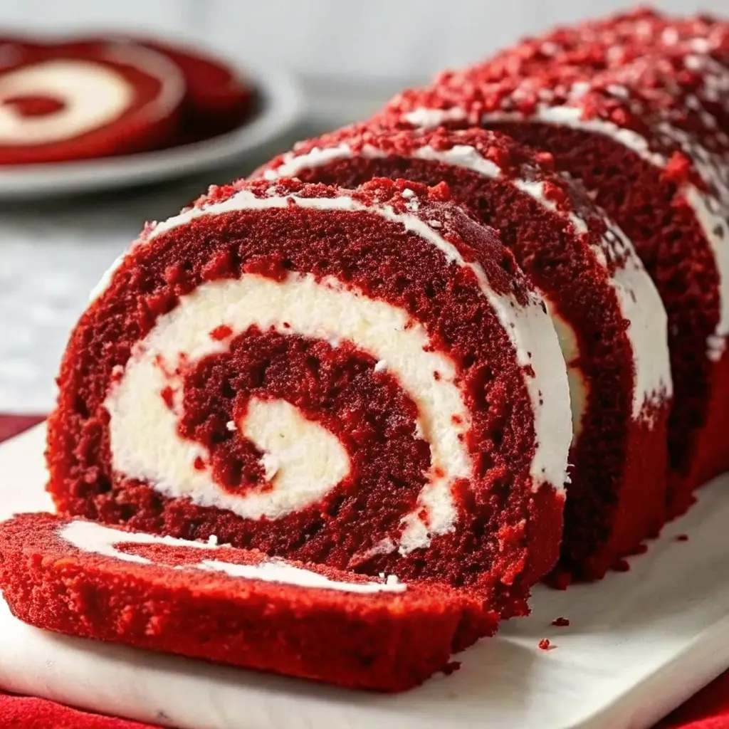 Red Velvet Cake Roll Recipe with cream cheese swirl