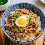 Savory Beef Rice Bowl with glossy umami beef over steamed rice