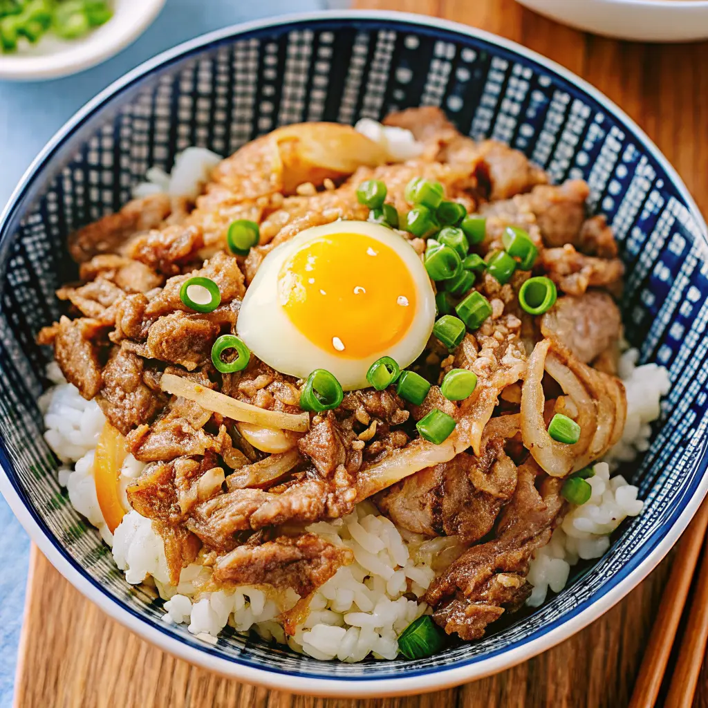 Savory Beef Rice Bowl with glossy umami beef over steamed rice