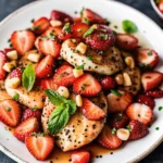 Chicken with strawberry basil sauce on a plate