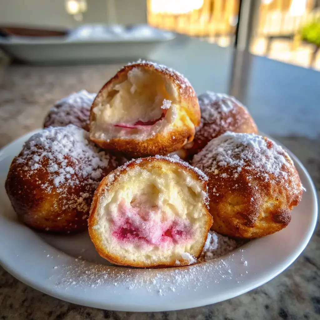 Strawberry Cheesecake Stuffed Donut Holes