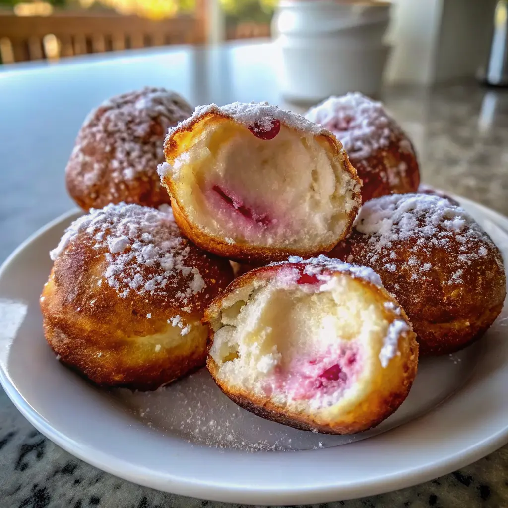 Strawberry Cheesecake Stuffed Donut Holes