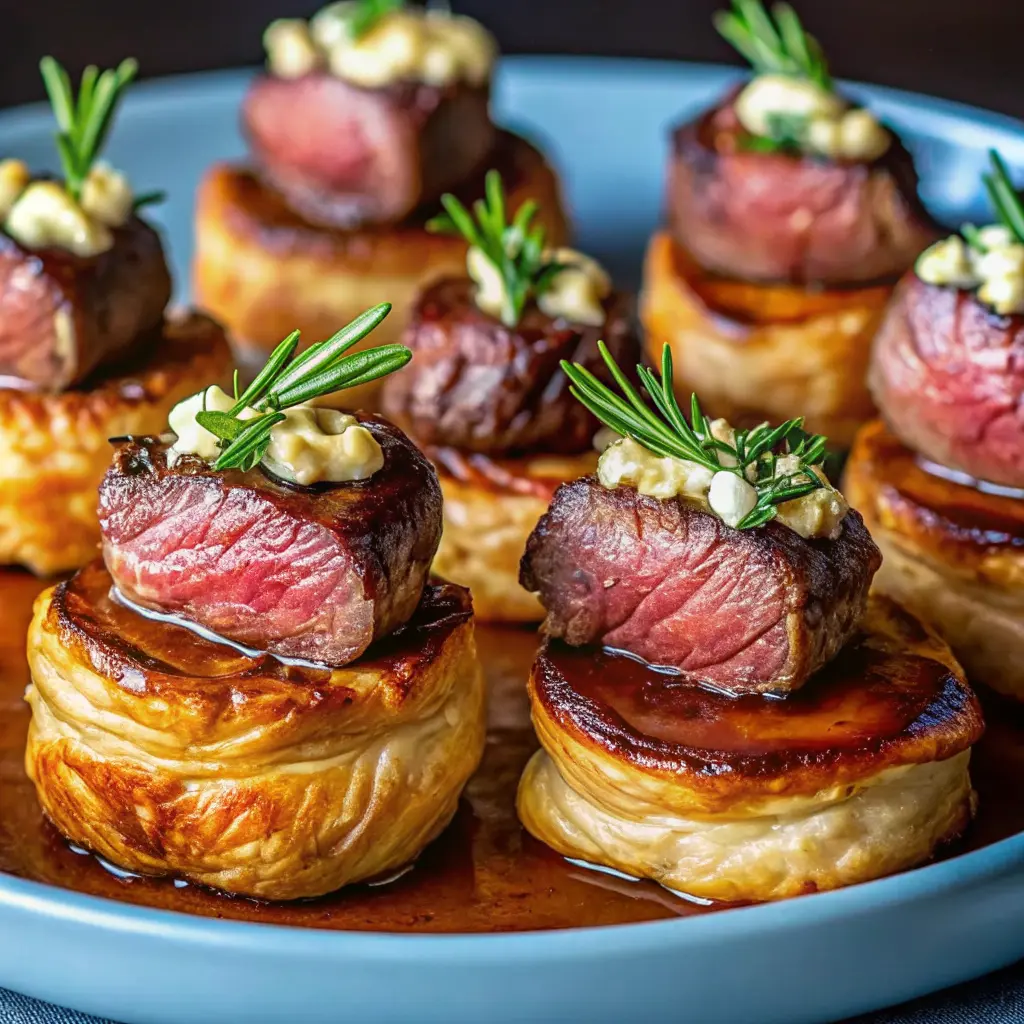 Golden Beef Wellington Bites on a serving platter