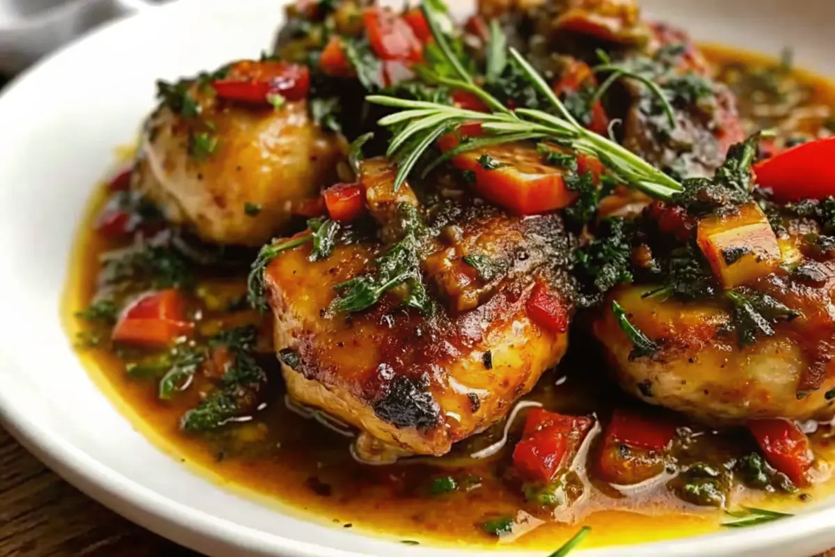 Braised Catalina Chicken Recipe in skillet