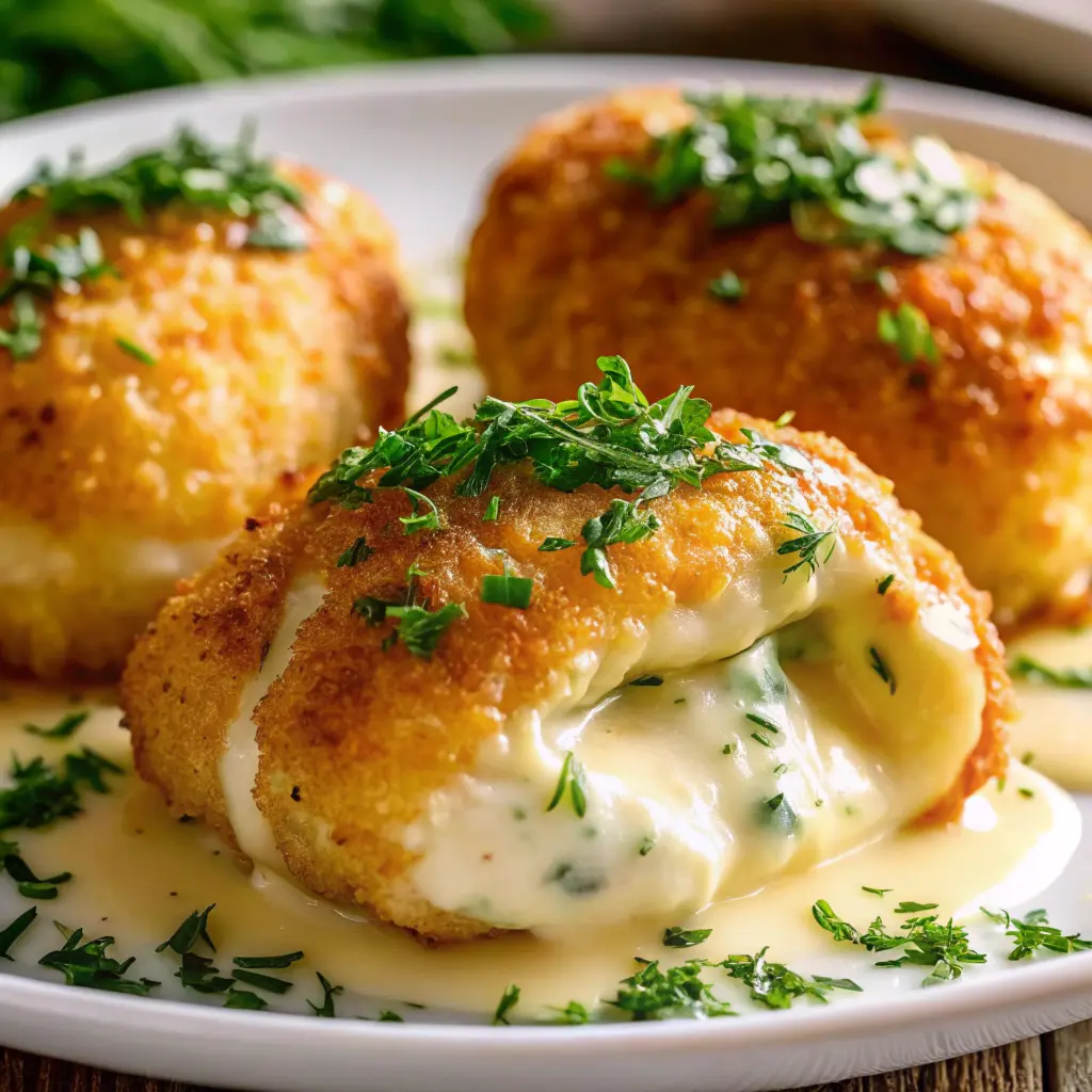 Golden baked chicken pillows stuffed with creamy chicken filling