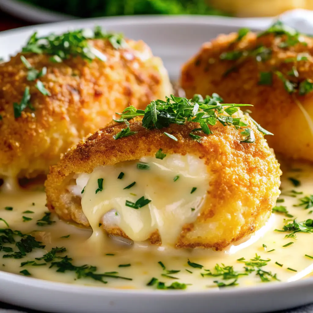 Golden baked chicken pillows stuffed with creamy chicken filling