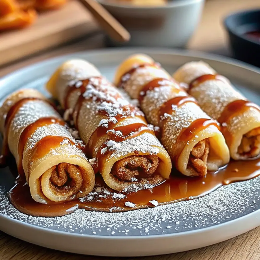 Cinnamon Roll French Toast Roll-Ups Recipe stacked on a platter with cinnamon sugar and maple syrup