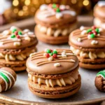 Gingerbread Macarons Recipe with spiced filling on a festive holiday platter