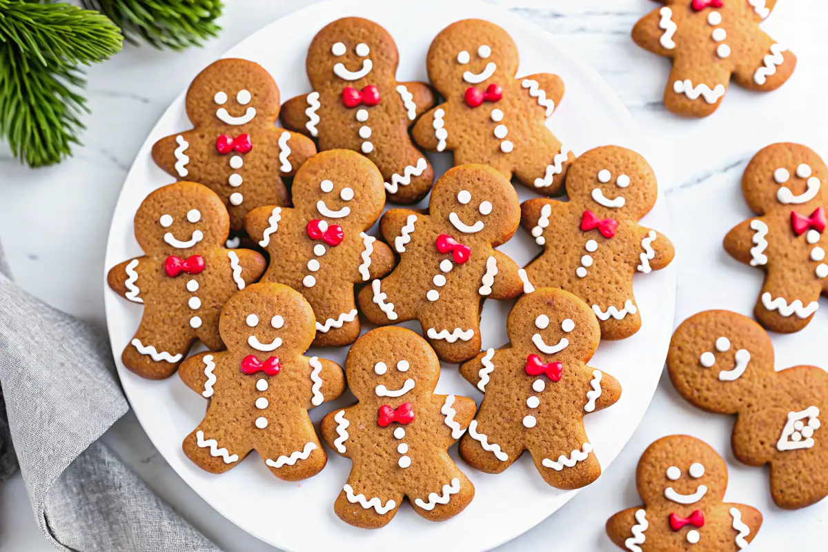 Homemade gingerbread men cookies decorated with icing