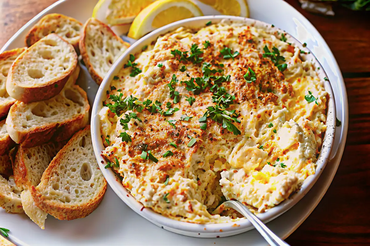 Bubbly Maryland-style hot crab dip with cheddar and Old Bay
