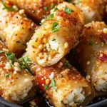 Oven Fried Feta Rolls with Chili Honey on a platter, drizzled with chili honey and ready to serve