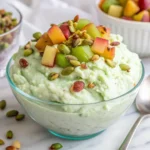 Pistachio Fluff Salad recipe in a glass serving bowl