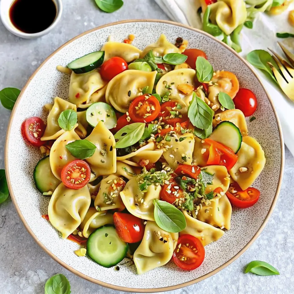 Colorful Potsticker Salad Recipe with crispy dumplings and sesame ginger dressing