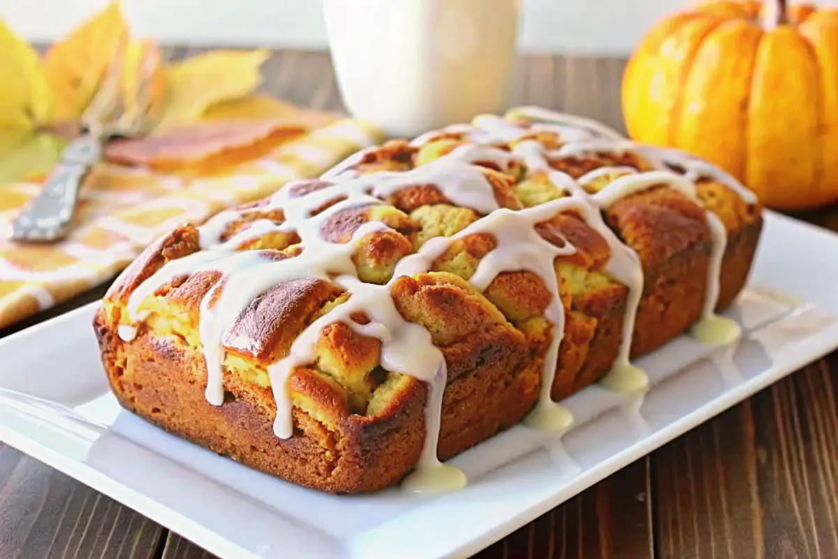 Pumpkin spice pull-apart bread with vanilla glaze