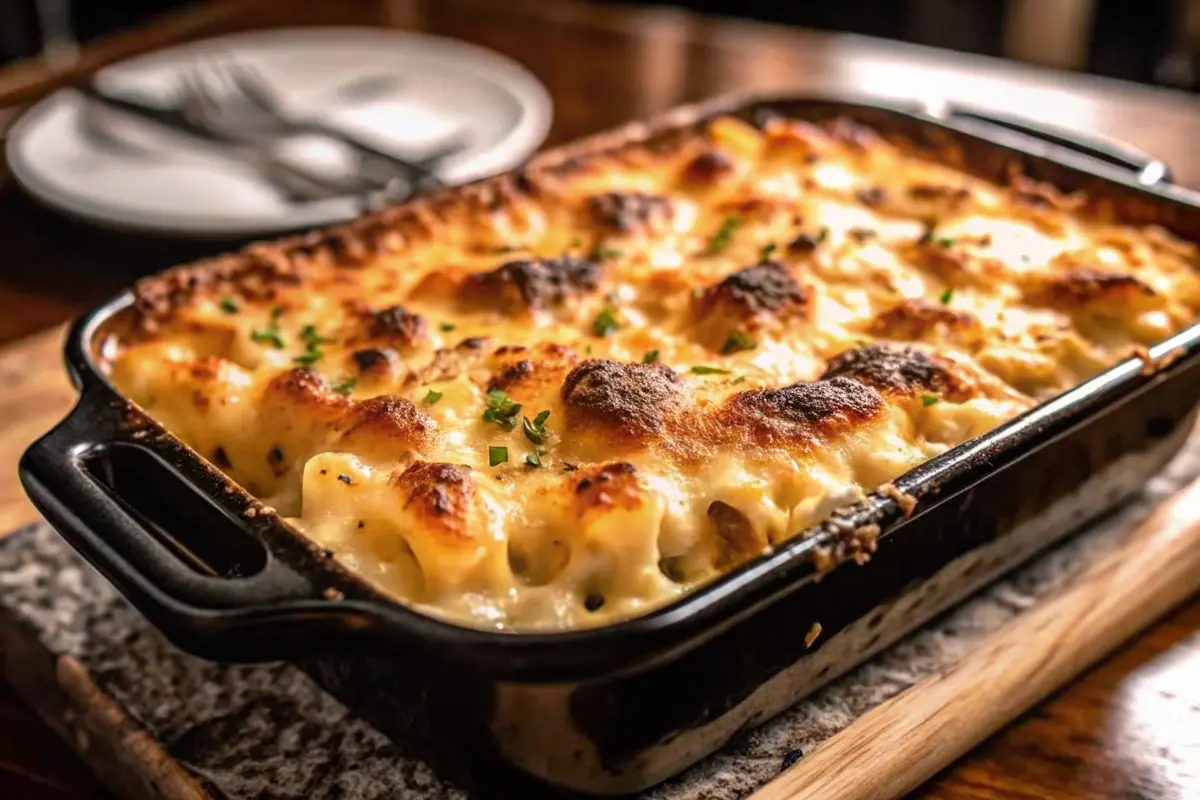 Tennessee onion casserole with bubbly cheddar and gouda