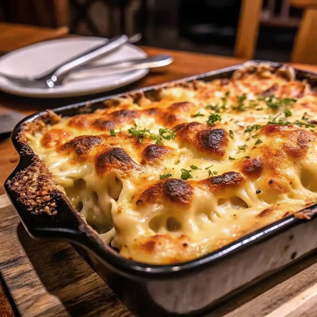 Tennessee onion casserole with bubbly cheddar and gouda