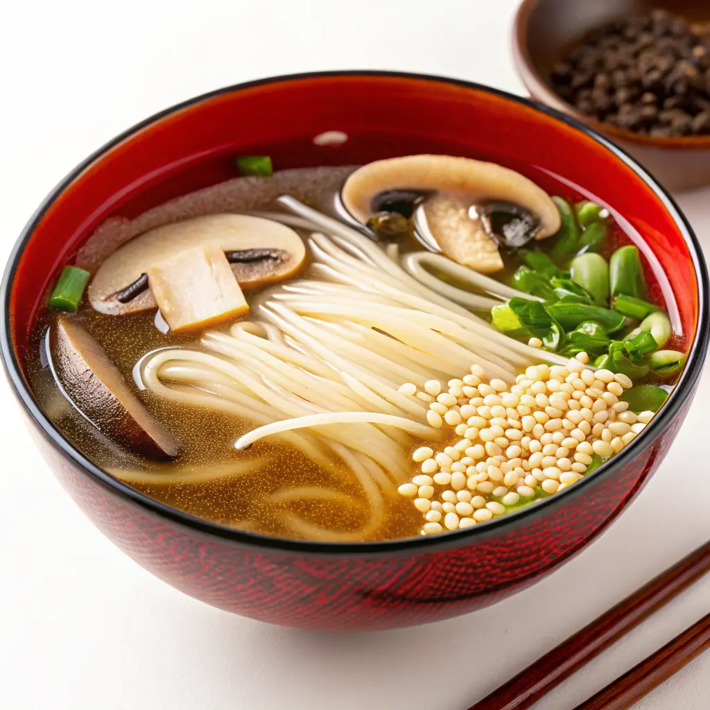Miso Soup with Enoki Mushrooms and Ground Sesame