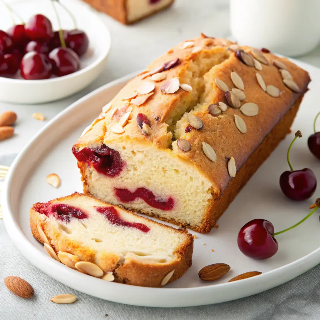 Cherry Almond Port Loaf topped with sliced almonds