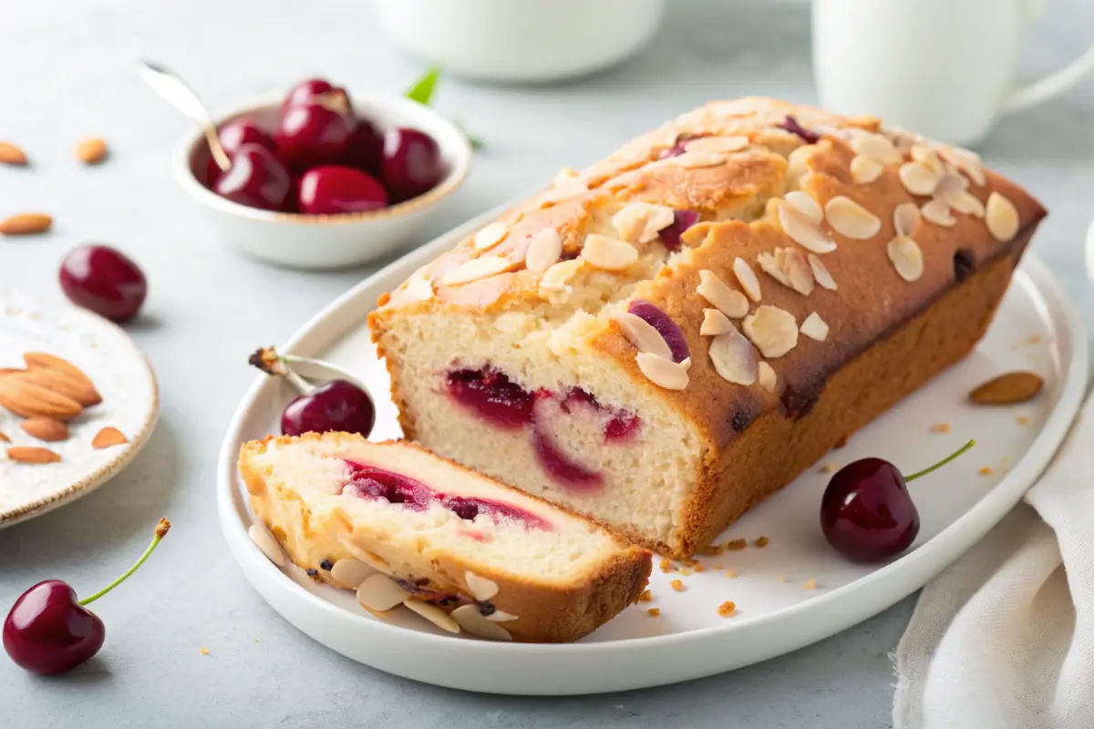 Cherry Almond Port Loaf topped with sliced almonds