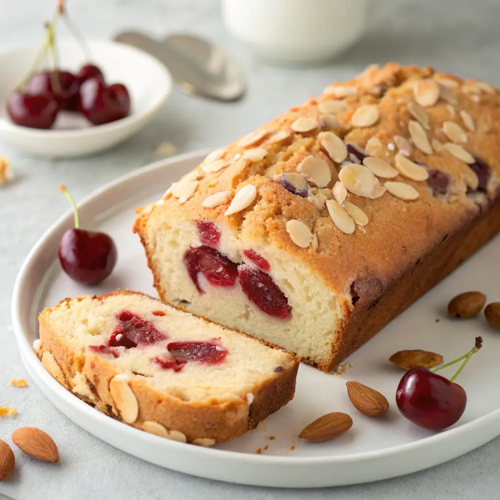 Cherry Almond Port Loaf topped with sliced almonds