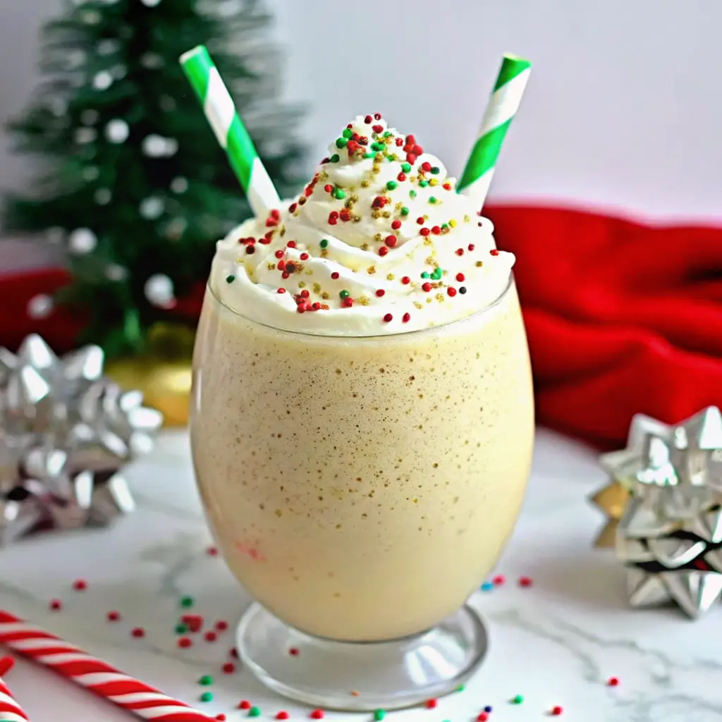 Christmas Milkshake Recipe in a festive decorated glass
