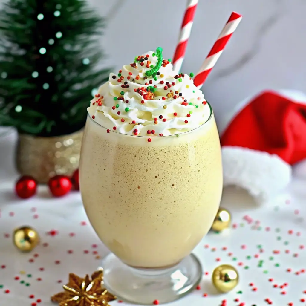 Christmas Milkshake Recipe in a festive decorated glass