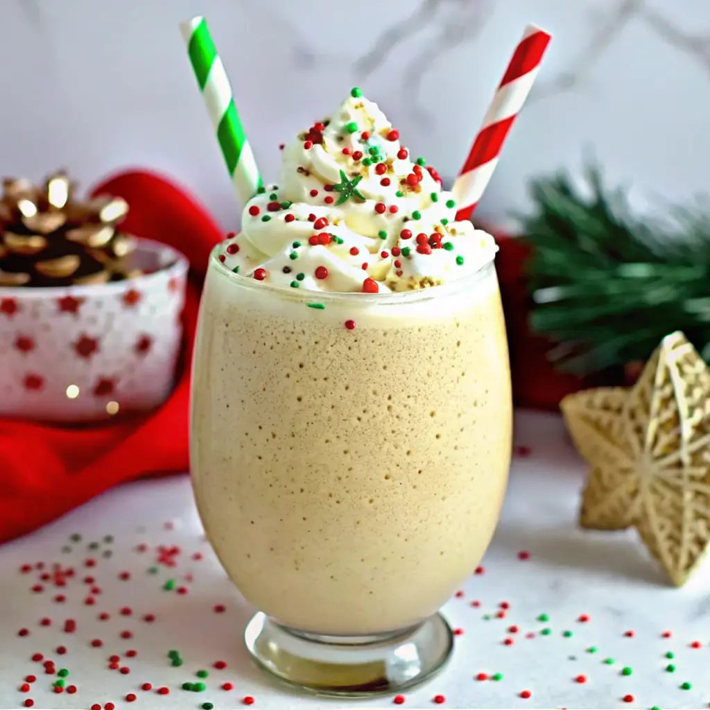 Christmas Milkshake Recipe in a festive decorated glass