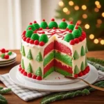 Christmas Surprise Inside Cake Recipe with festive hidden design revealed in each slice.