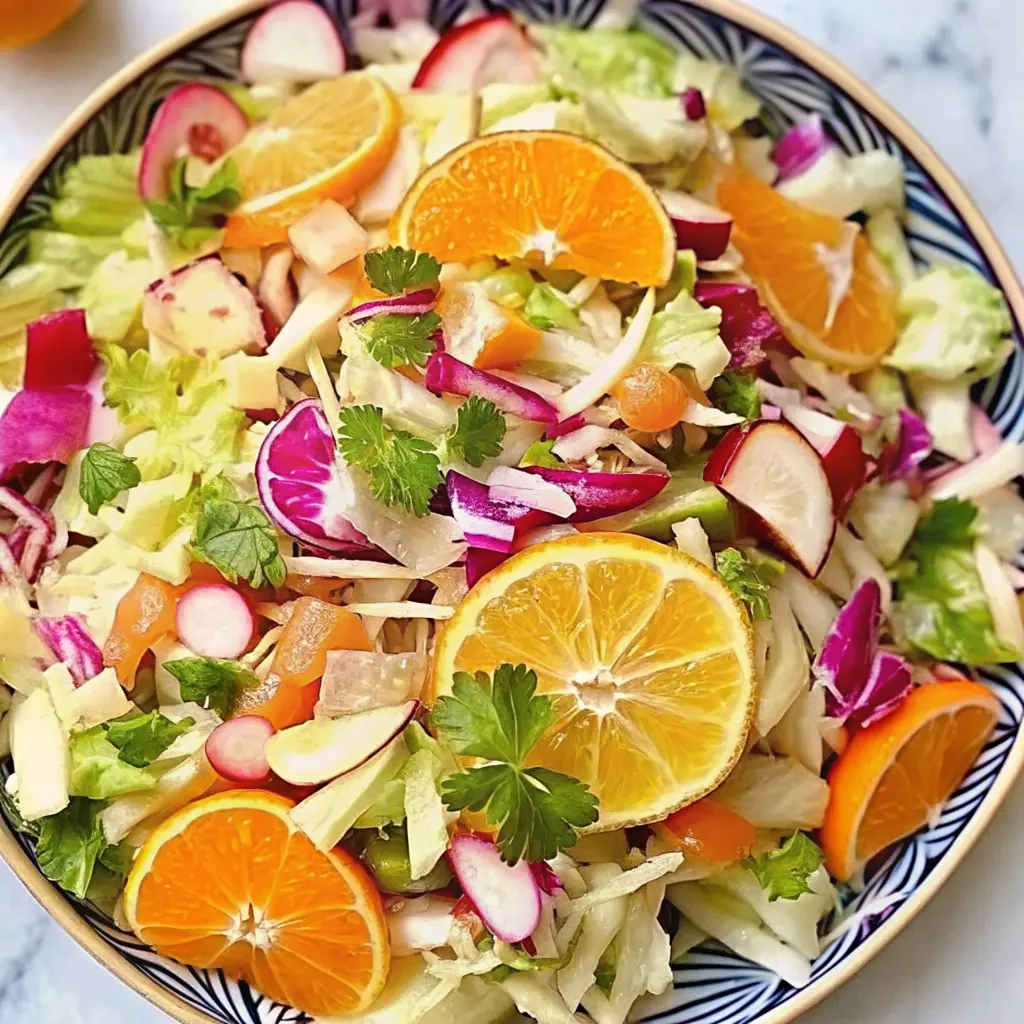 Citrus cabbage salad with oranges and vibrant shredded cabbage in a bowl