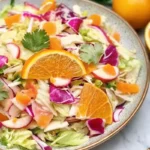 Citrus cabbage salad with oranges and vibrant shredded cabbage in a bowl