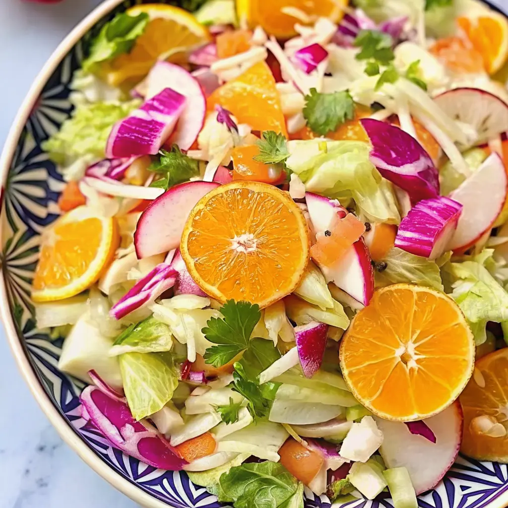 Citrus cabbage salad with oranges and vibrant shredded cabbage in a bowl