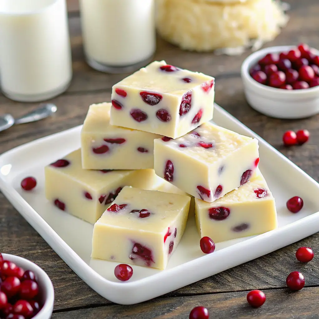 Cranberry White Chocolate Fudge squares
