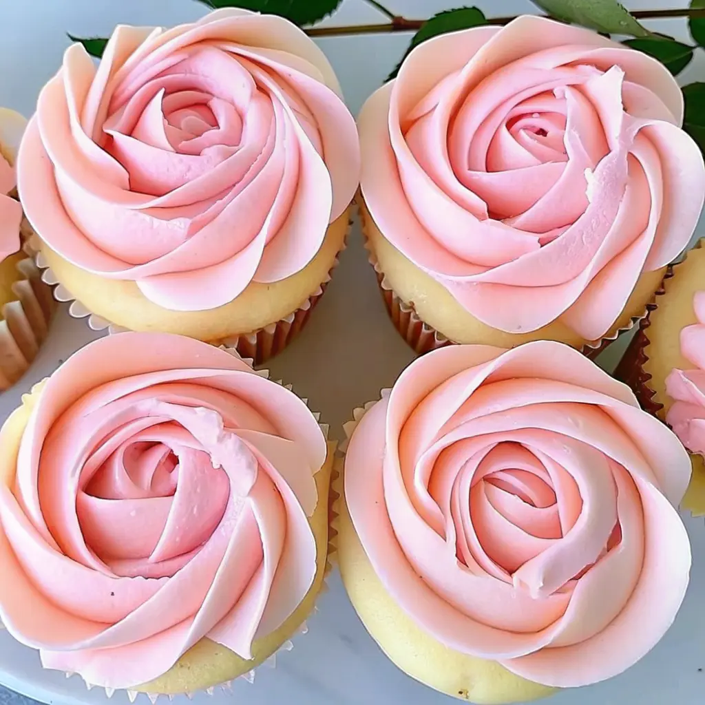 Flower cupcakes with coconut milk frosting piped into buttercream blooms