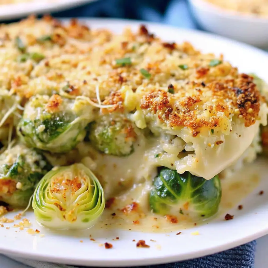 Garlicky Creamy Brussels Sprouts Au Gratin