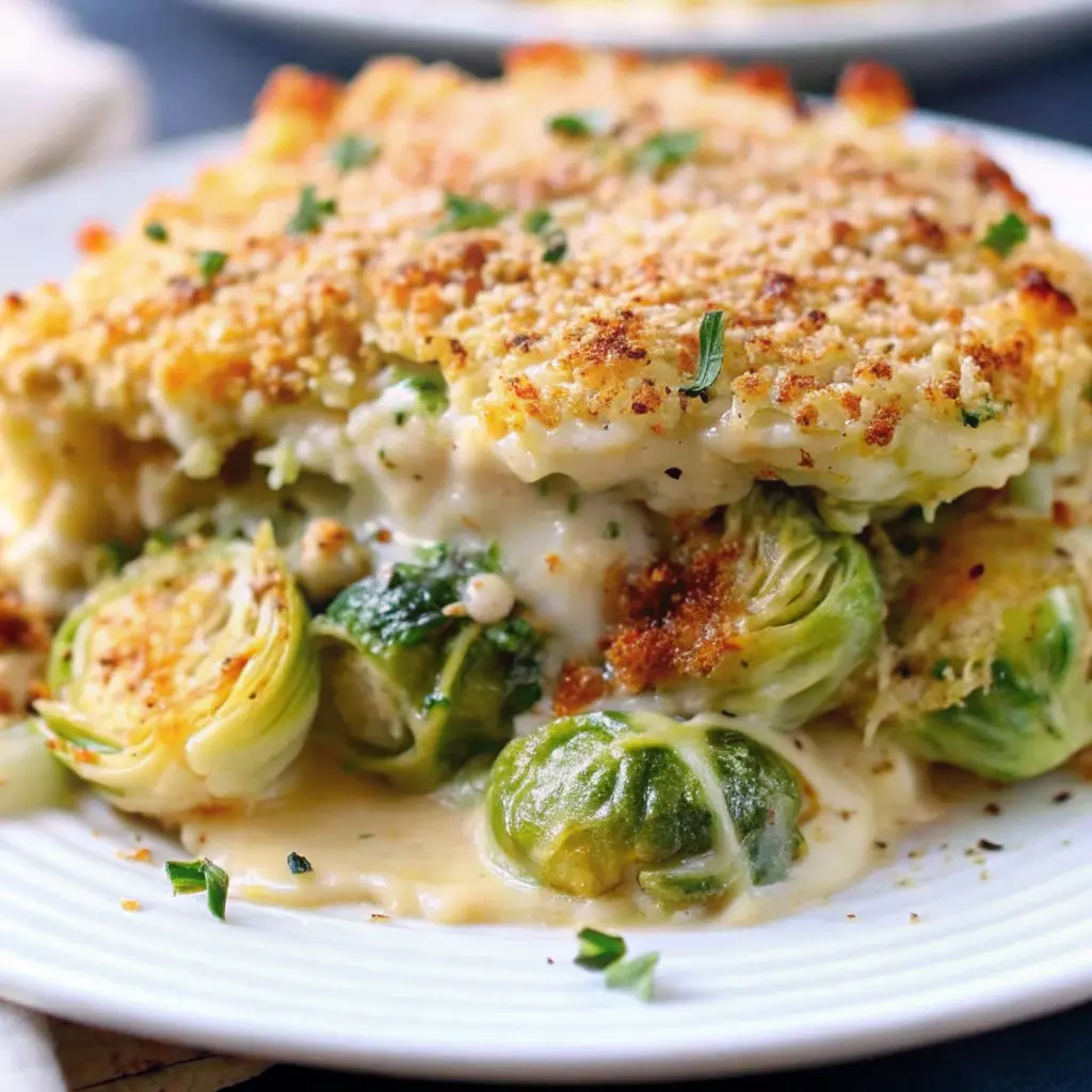 Garlicky Creamy Brussels Sprouts Au Gratin
