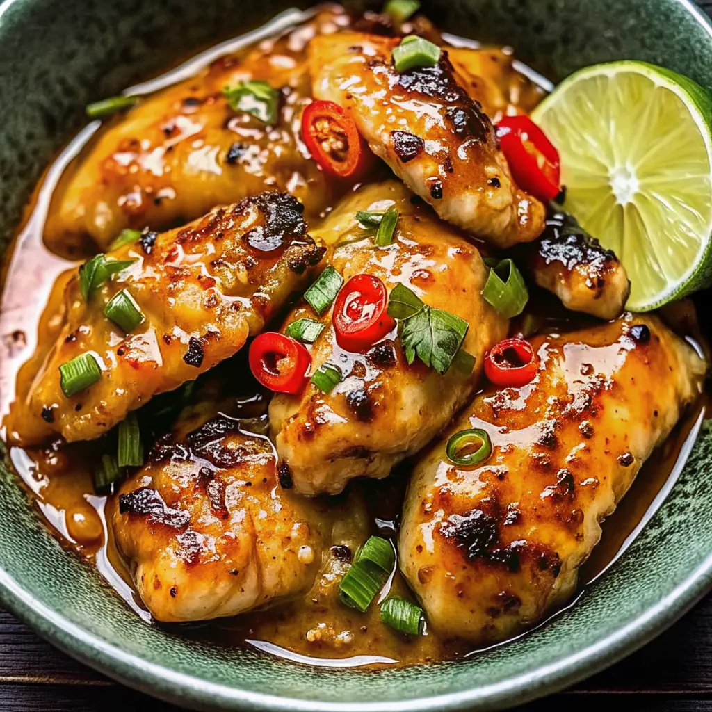 Juicy grilled lemongrass chicken on a plate with rice and fresh herbs