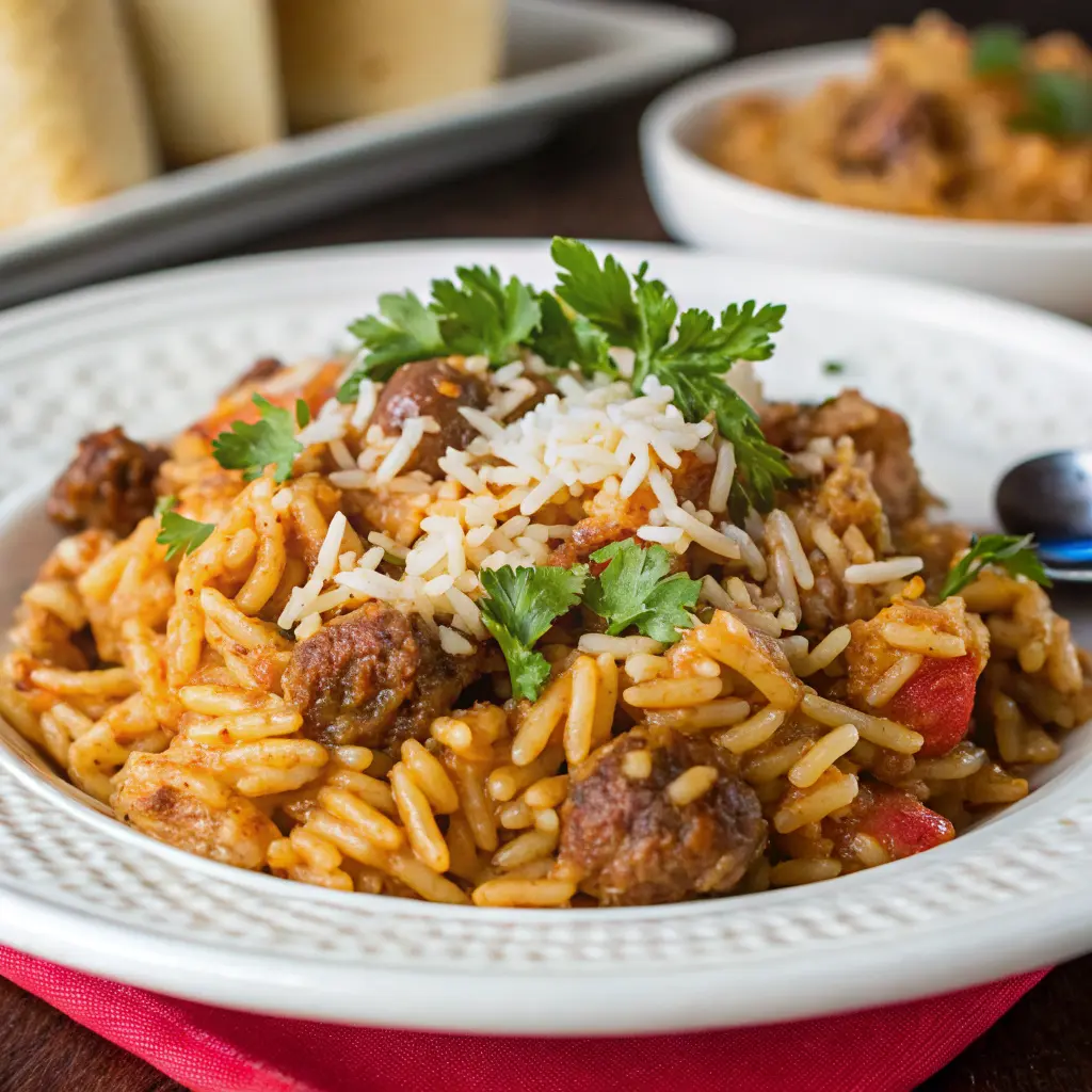 Ground Beef and Orzo in a flavorful one-pot skillet