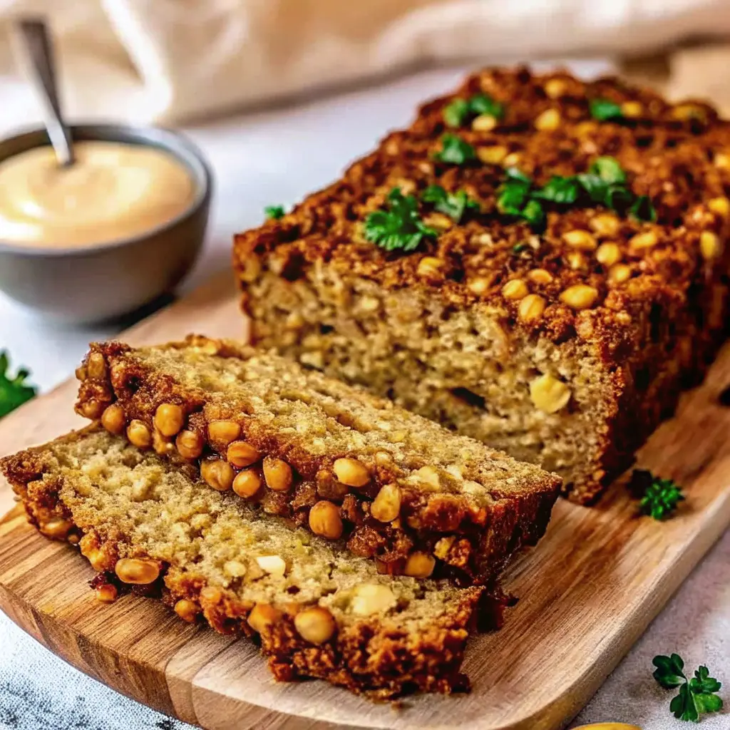 Herb-Roasted Nut Loaf sliced on a serving platter